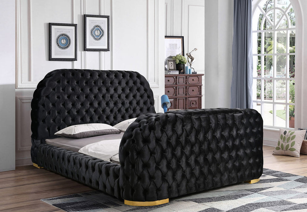 Blaze Black Velvet TV Fireplace Queen Platform Bed