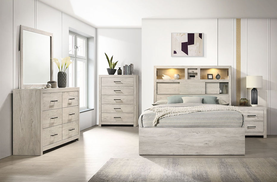 Bailey White Bookcase Panel Bedroom Set