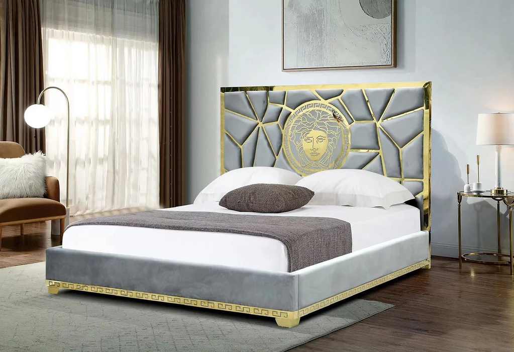 Manasa Gray Velvet King Bed