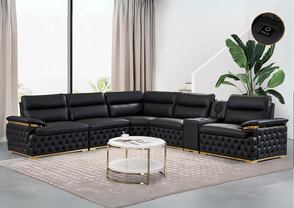 Berlin Black 6 Piece Leather Sectional