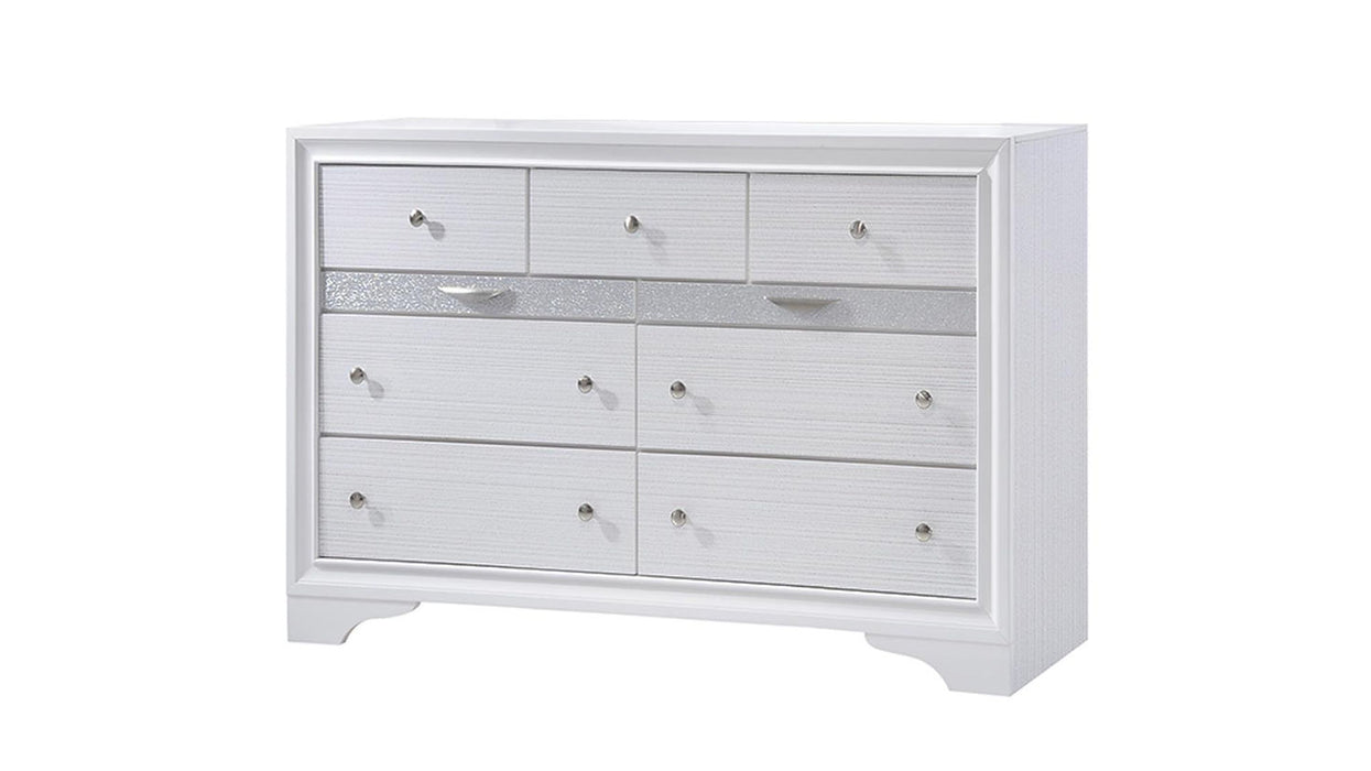 Lubna White Silver Storage Platform Bedroom Set