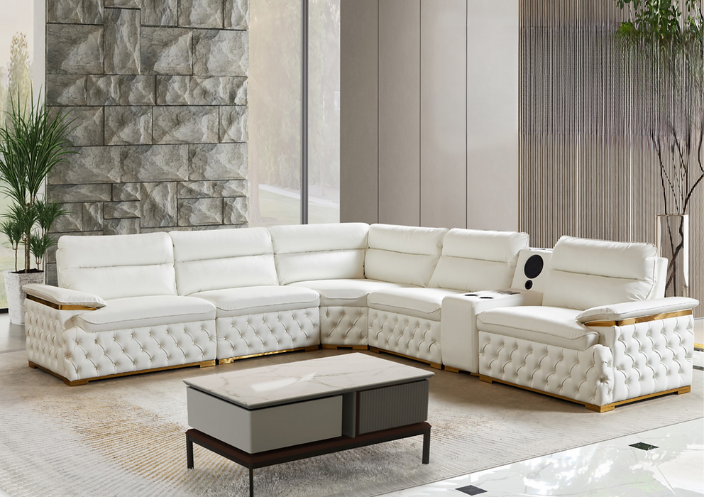 Berlin White 6 Piece Leather Sectional