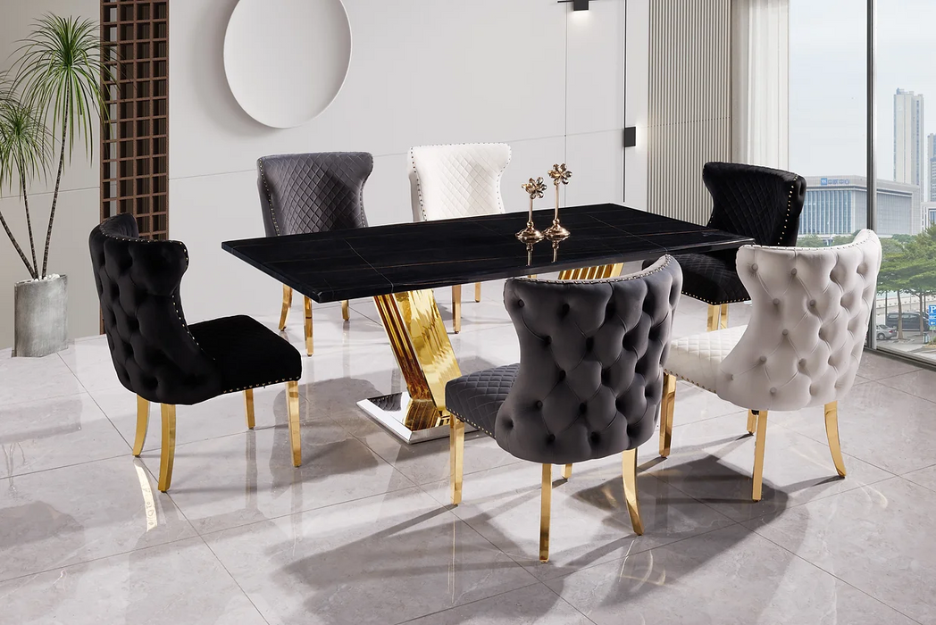 Shakespeare Gold / Black Dining Room Set With Stitch  Dining Chairs