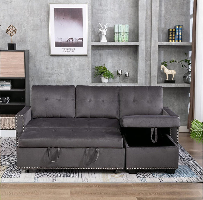 Dark Gray RAF Storage Sleeper Sofa Chaise