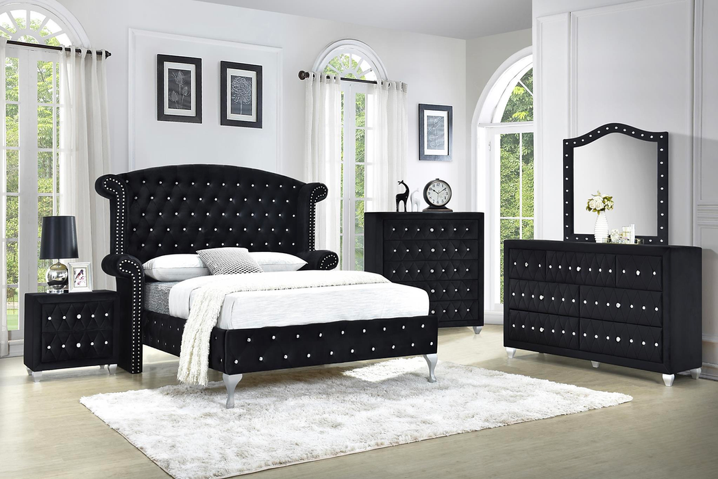 Tessa Black Upholstered Platform Bedroom Set