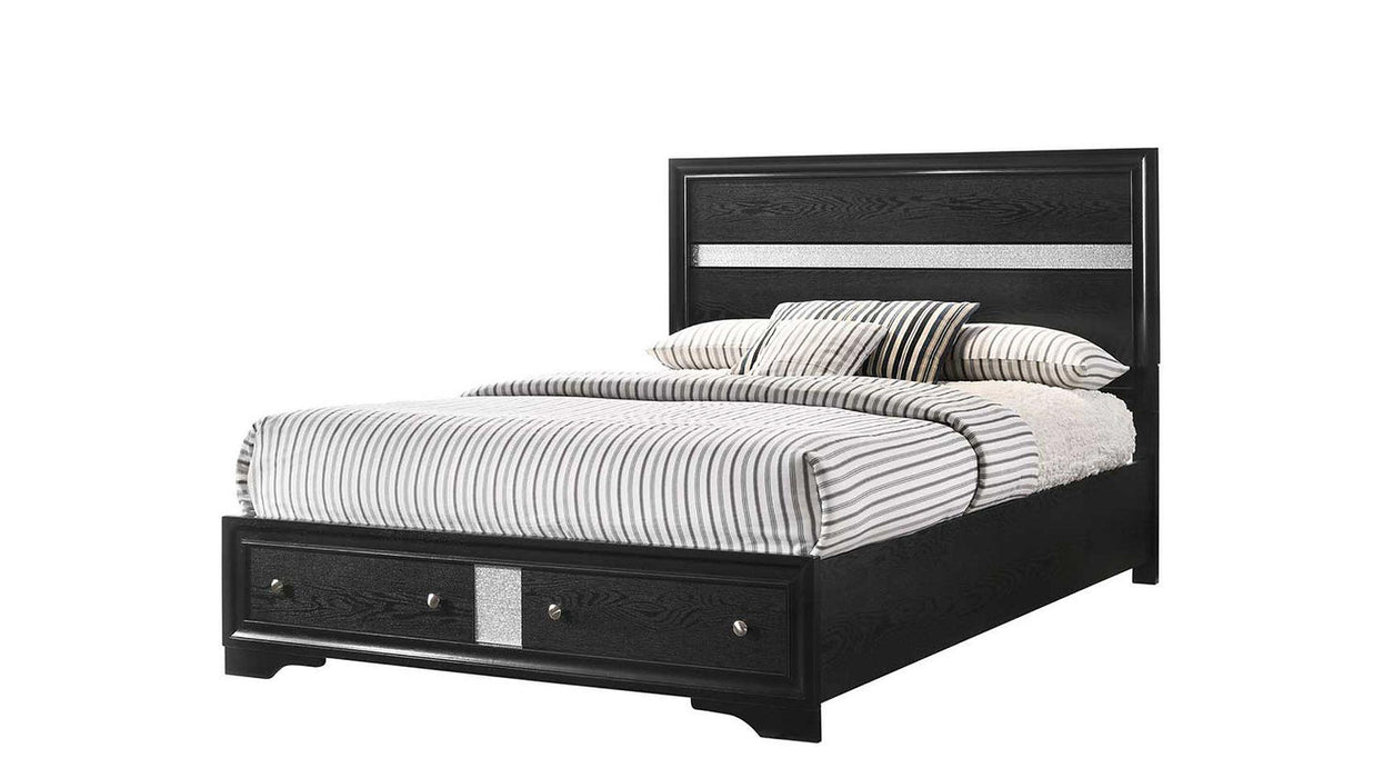 Lubna Black Silver Storage Platform Bedroom Set