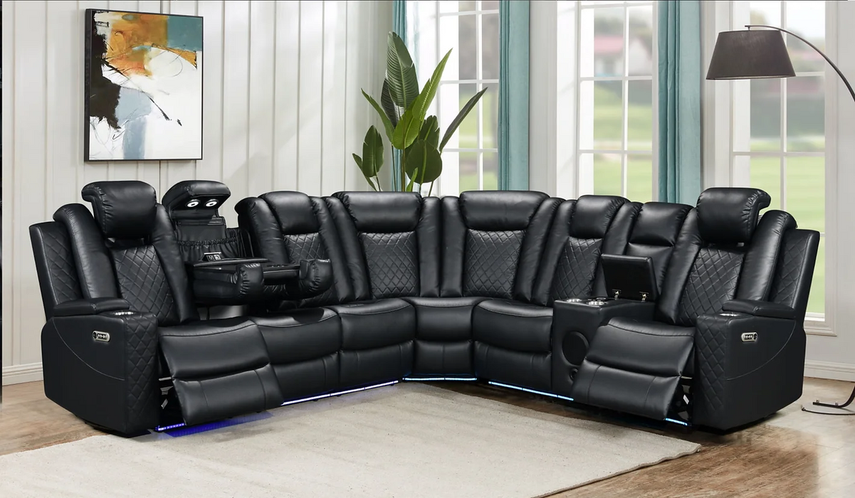 Daytona Black 3 Piece Power Sectional