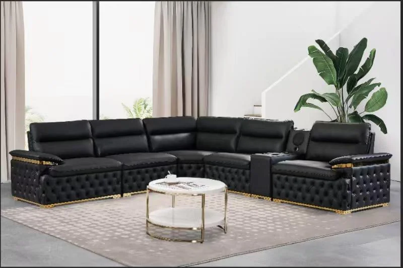 Berlin Black 6 Piece Leather Sectional