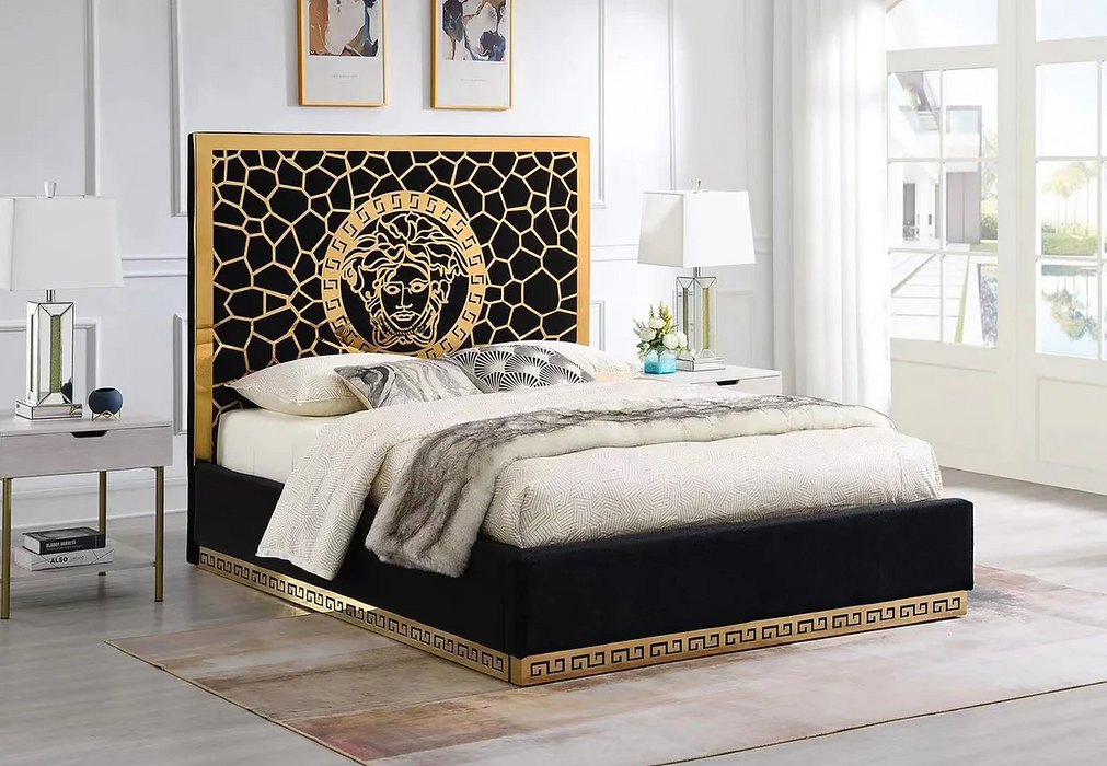 Manasa Black Velvet Queen Bed