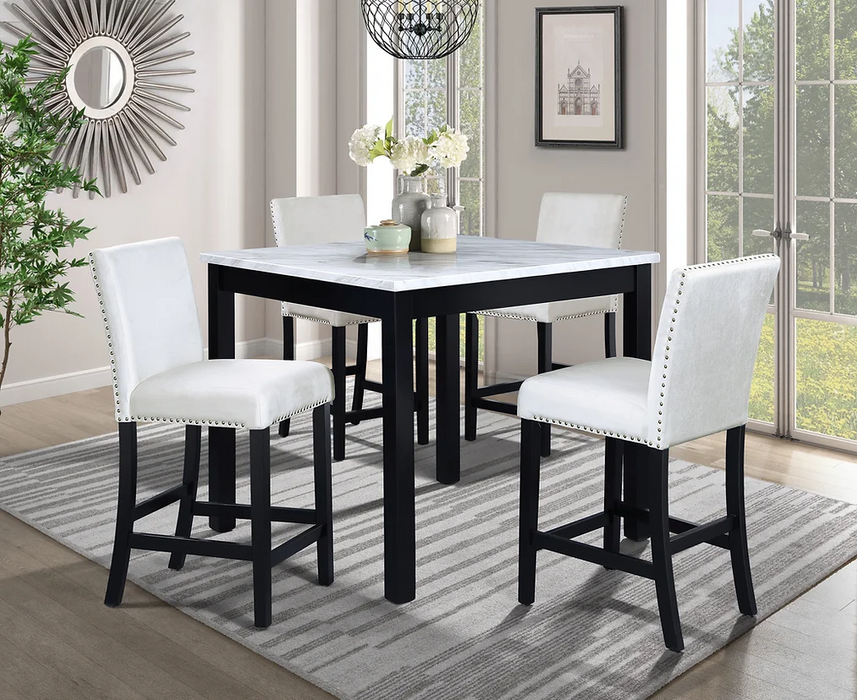 Leo White/Cream 5 Piece Counter Height Dining Room Set