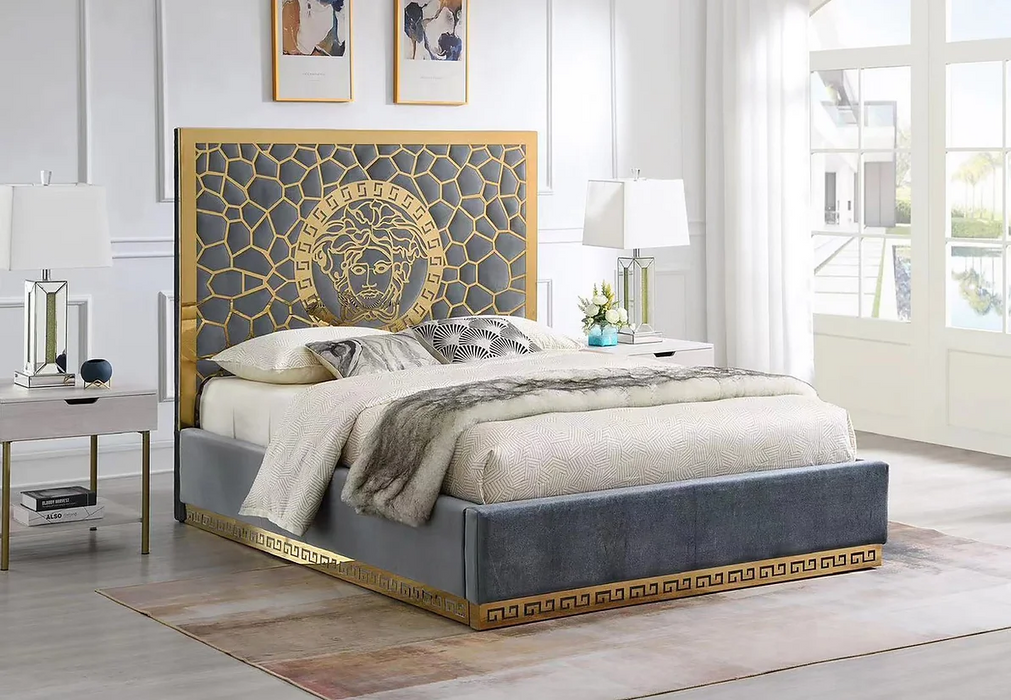 Manasa Gray Velvet Queen Bed