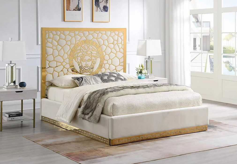 Manasa Cream Velvet Queen Bed