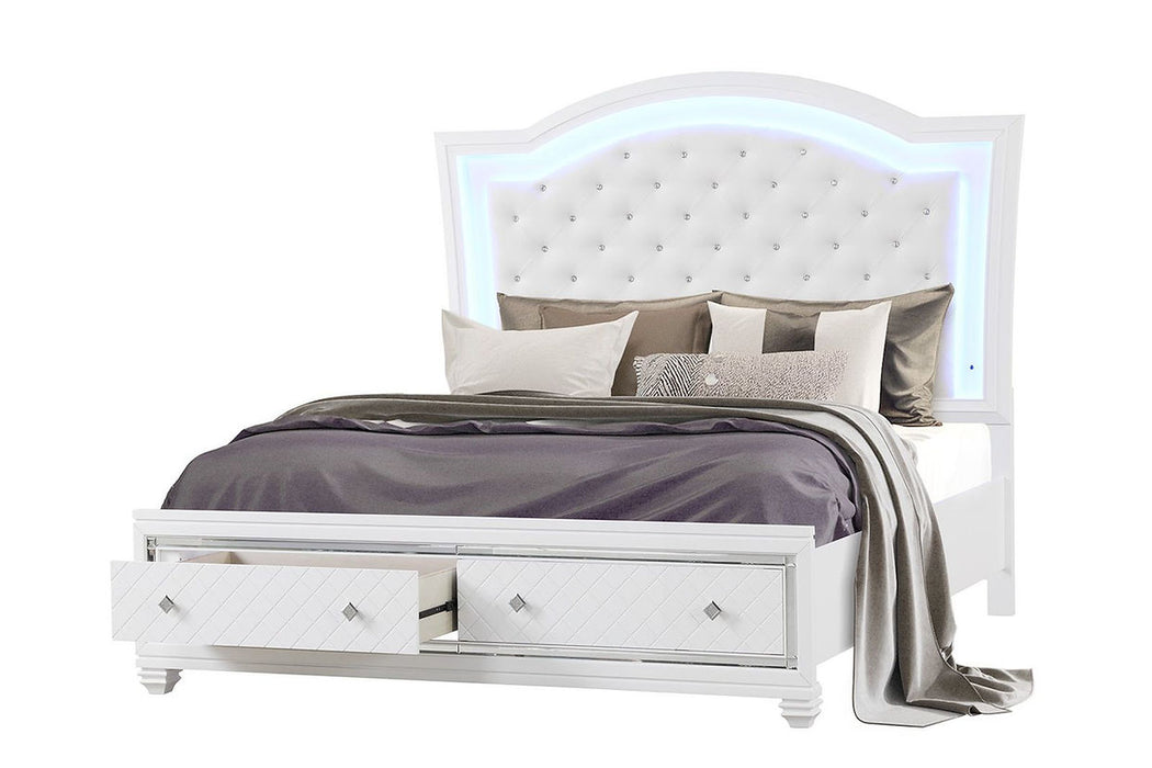 Jewel White LED Storage Platform Bedroom Set