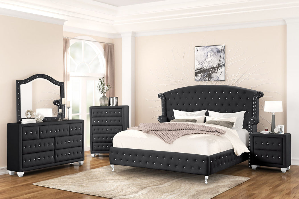 Tessa Black Upholstered Platform Bedroom Set