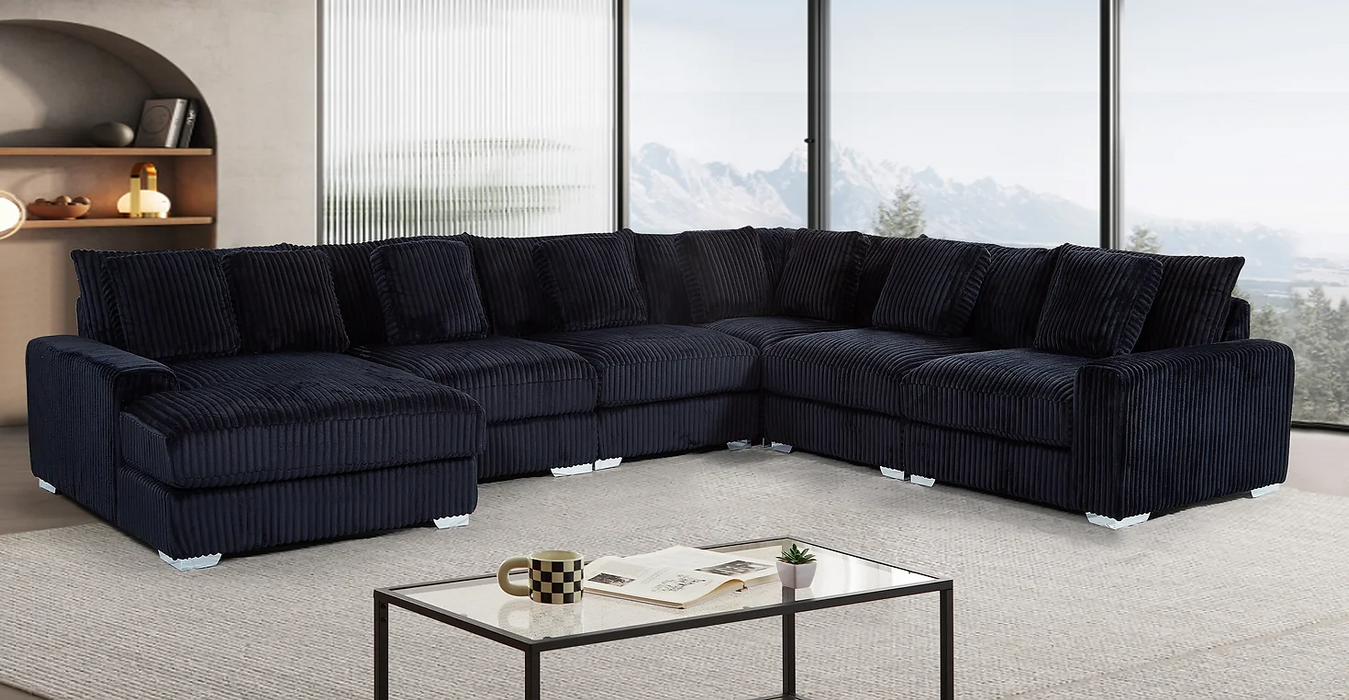 London Black 6 Piece LAF Sectional With Chaise