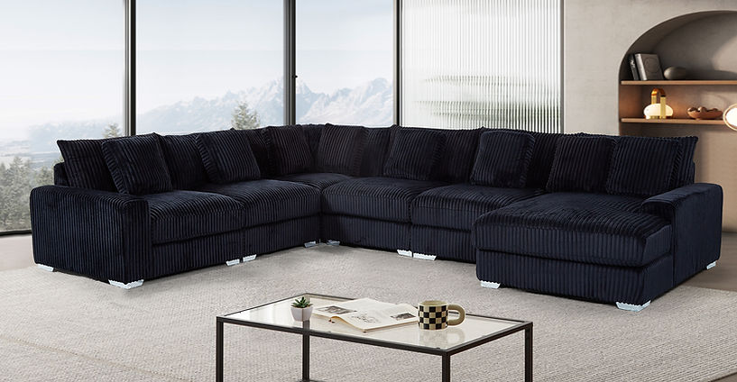 London Black 6 Piece RAF Sectional With Chaise