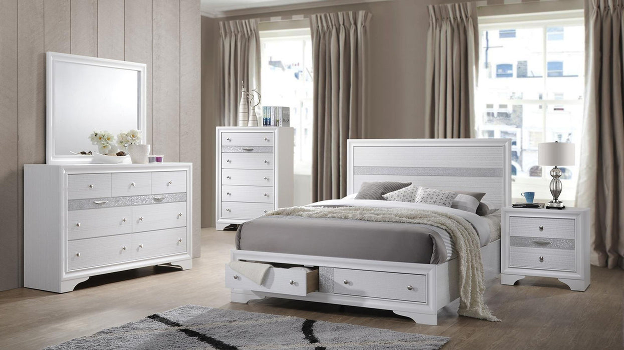 Lubna White Silver Storage Platform Bedroom Set