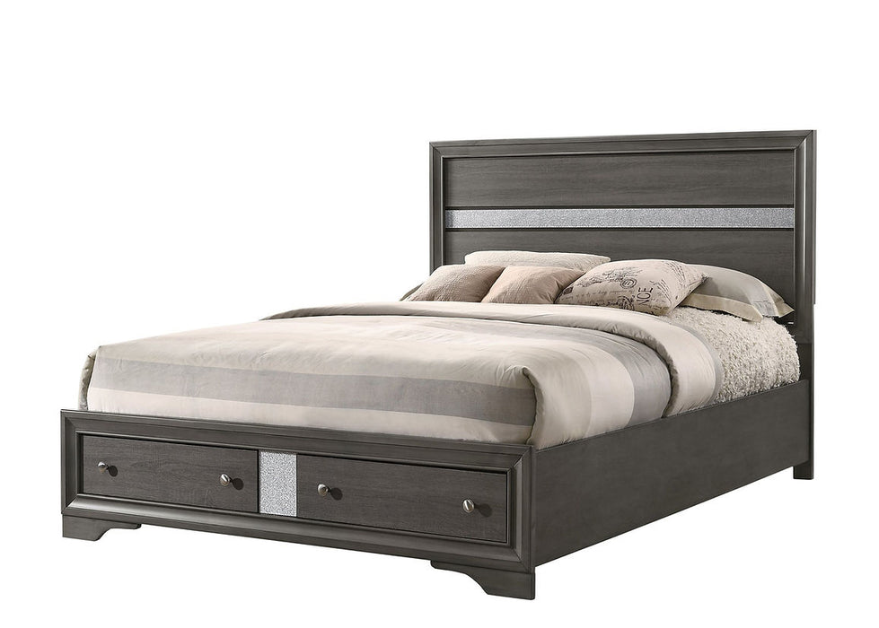 Lubna Gray Silver Storage Platform Bedroom Set