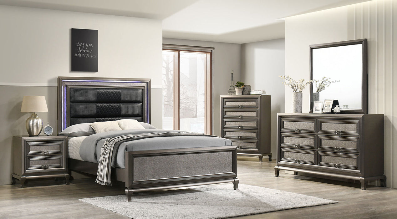 Chanel Gray Finish LED Bedroom Set