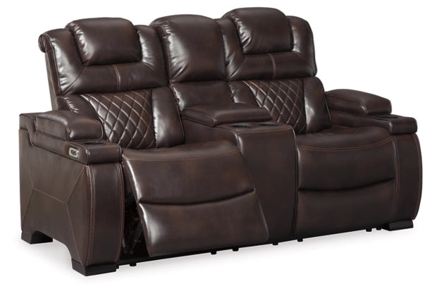 Warnerton Chocolate Power Reclining Loveseat with Console