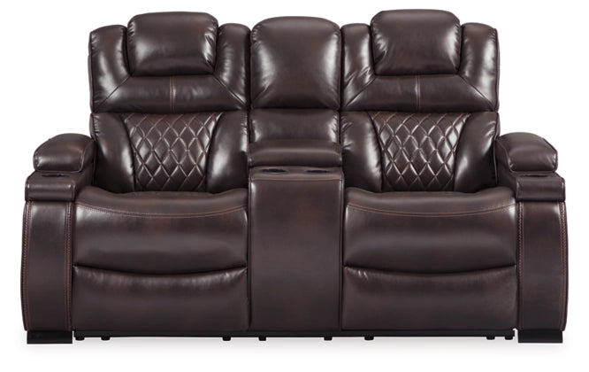 Warnerton Chocolate Power Reclining Loveseat with Console