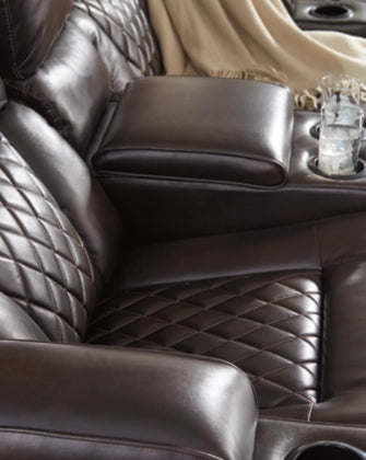 Warnerton Chocolate Power Reclining Loveseat with Console