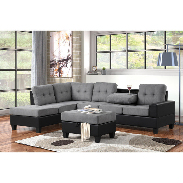 Heights Gray and Black Reverisble Sectional with Storage Ottoman