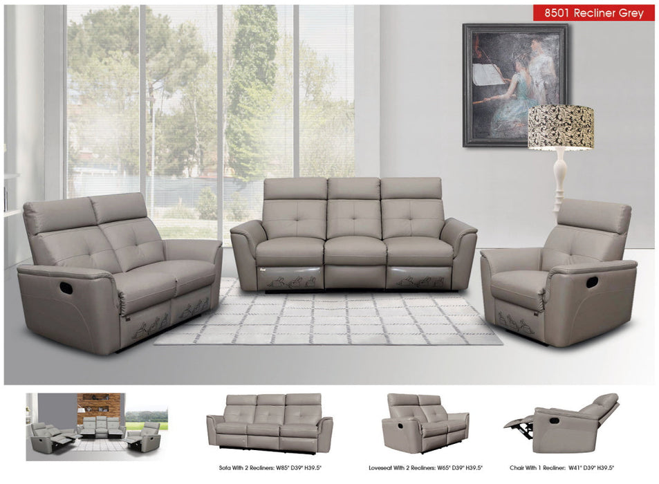 8501 Light Grey W/Manual Recliners Set - Lara Furniture