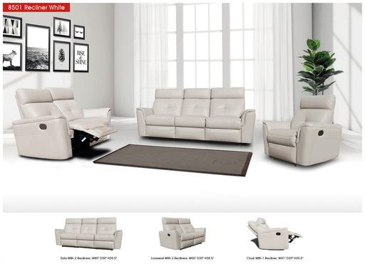 8501 White W/Manual Recliners Set - Lara Furniture