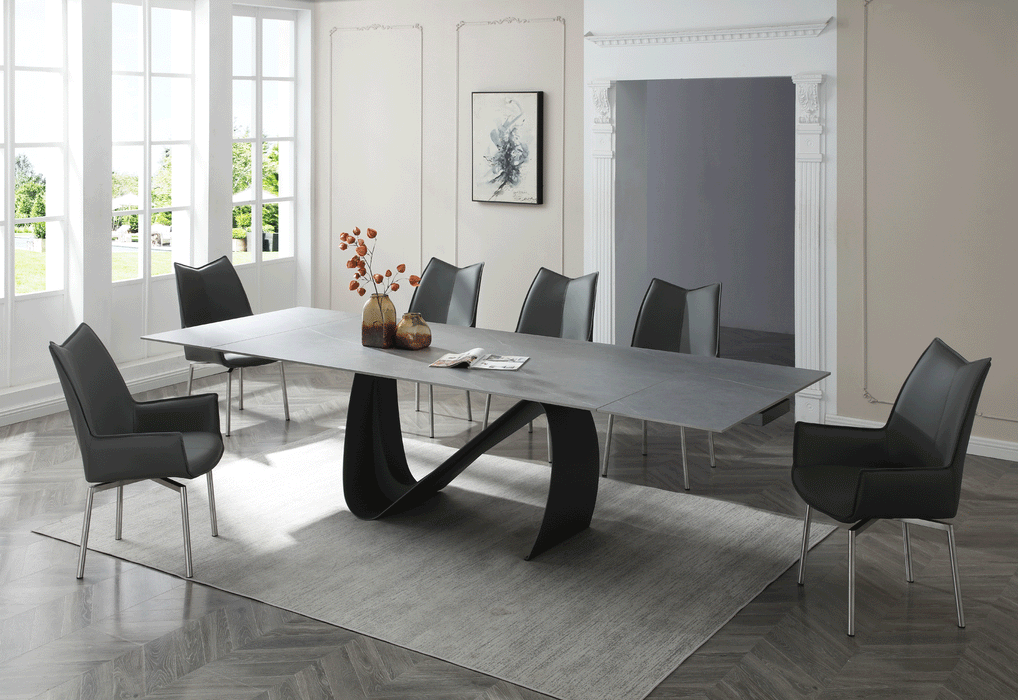 9087 Table Dark Grey With 1218 Swivel Dark Grey Chair Set - Lara Furniture