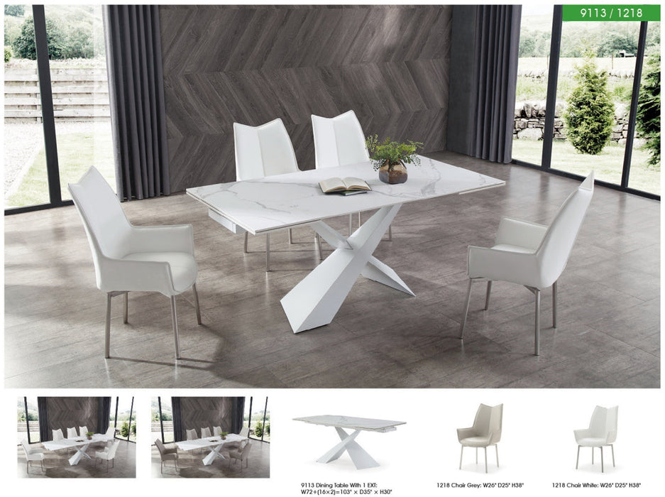 9113 Dinning Table White W/Ext - i29432 - Lara Furniture