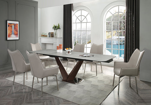 9188 Table With 1218 Swivel Grey Taupe Chairs Set - Lara Furniture