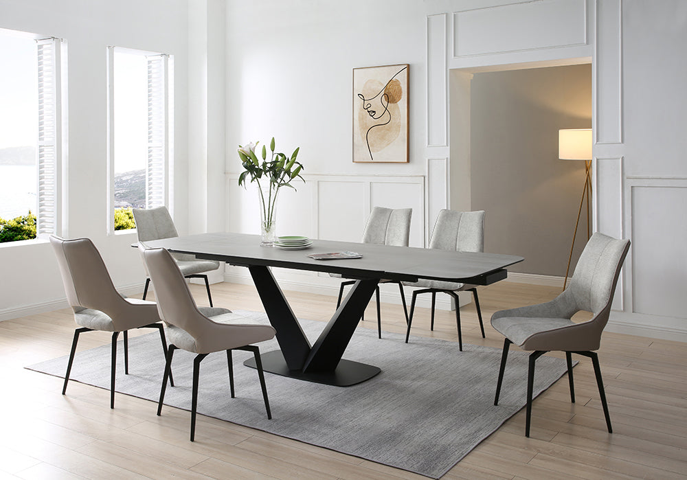 9189 Table With 1239 Swivel Beige Chairs Set - Lara Furniture