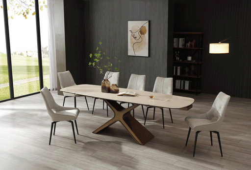 9368 Table Taupe With 1239 Swivel Beige Chairs Set - Lara Furniture