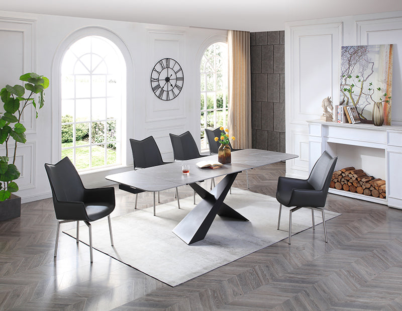 9422 Table With 1218 Swivel Dark Grey Chairs Set - Lara Furniture