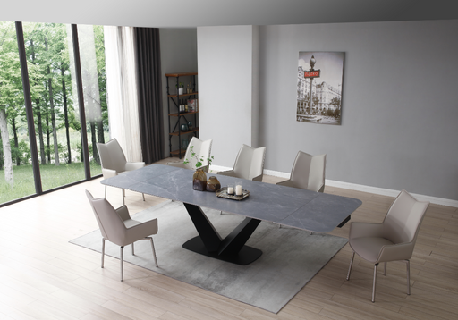 9436 Dining Table With 1218 Swivel Grey Taupe Chairs Set - Lara Furniture