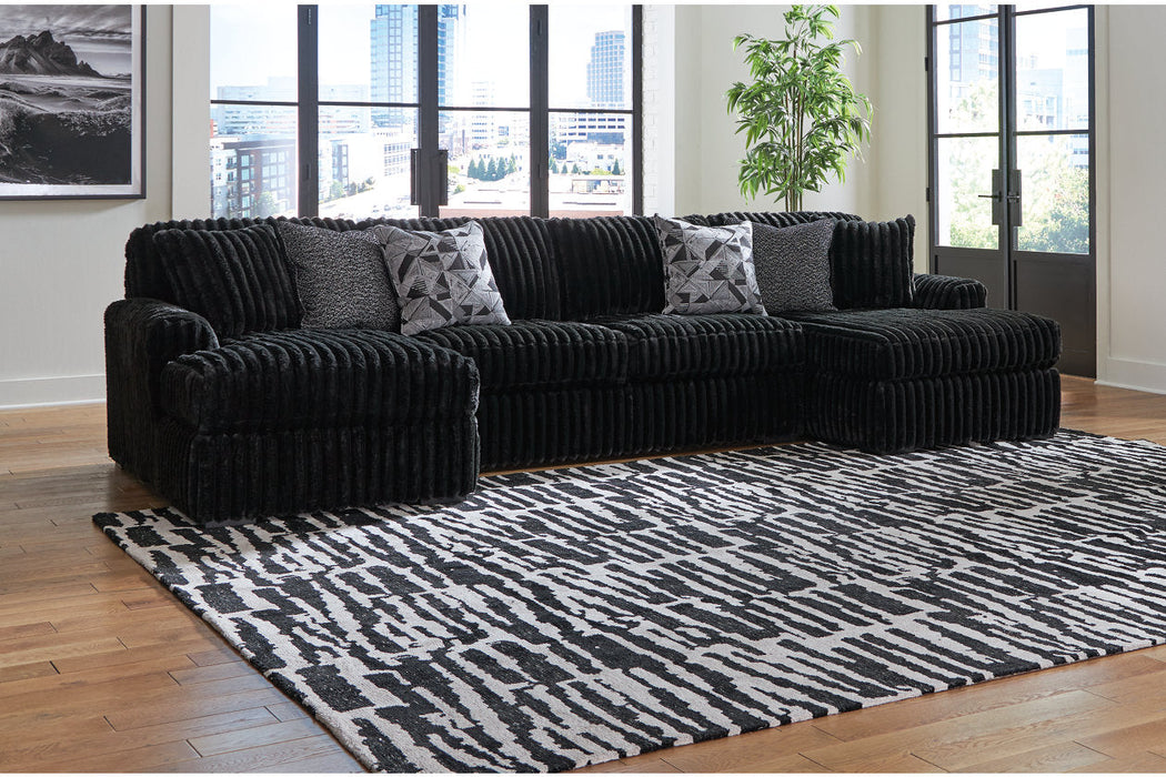 Midnight-Madness Onyx 3-Piece Sectional with Chaise -   - Lara Furniture