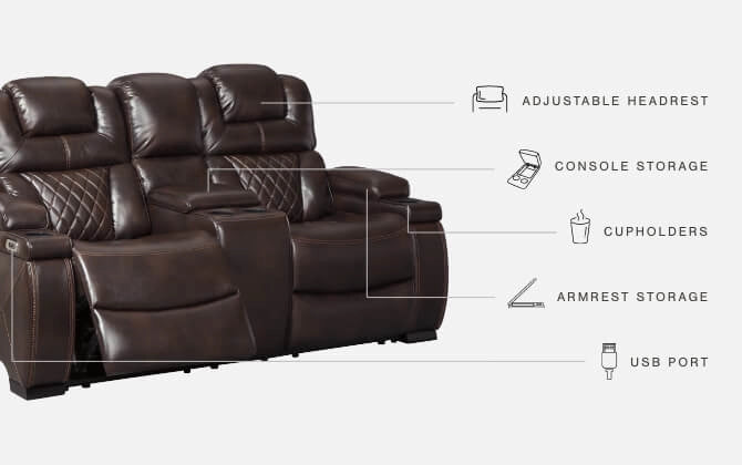 Warnerton Chocolate Power Reclining Loveseat with Console