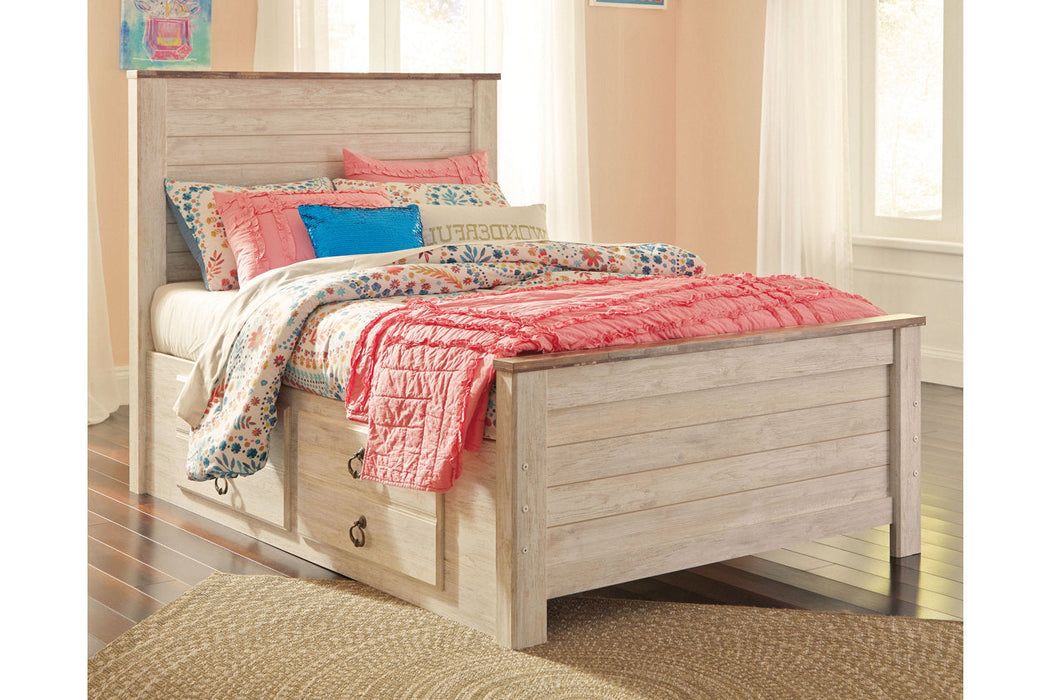 Willowton Whitewash Full Panel Bed with 2 Storage Drawers