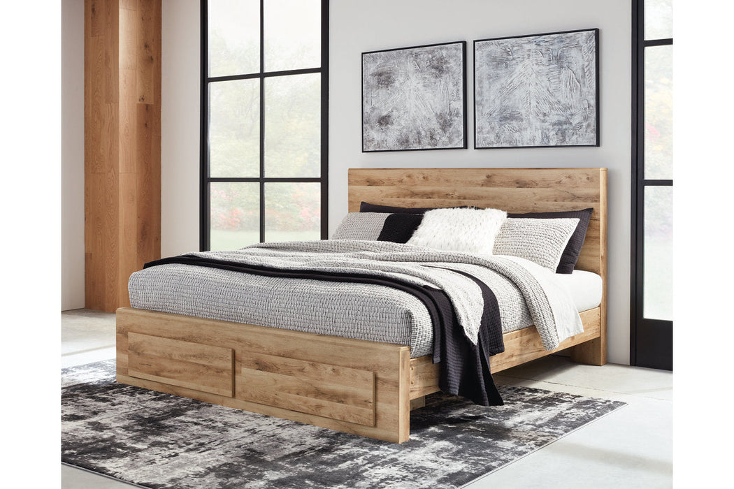 Hyanna Tan King Panel Storage Bed