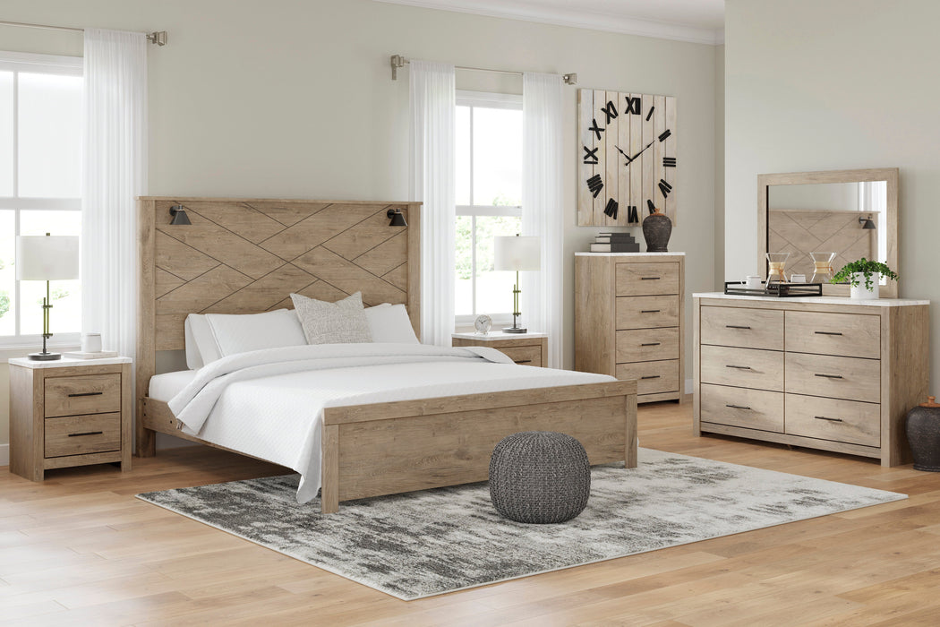 Senniberg Light Brown/White Lighted Panel Bedroom Set