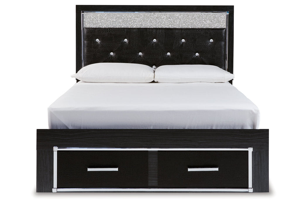 Kaydell Black Queen Upholstered Panel Storage Platform Bed