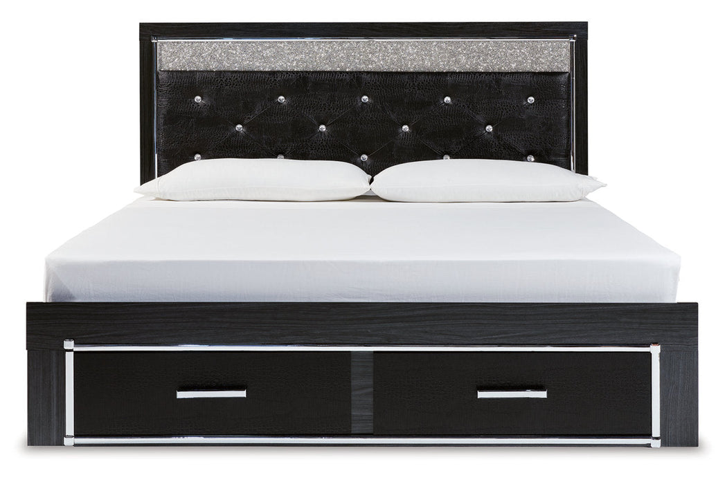 Kaydell Black King Upholstered Panel Storage Bed