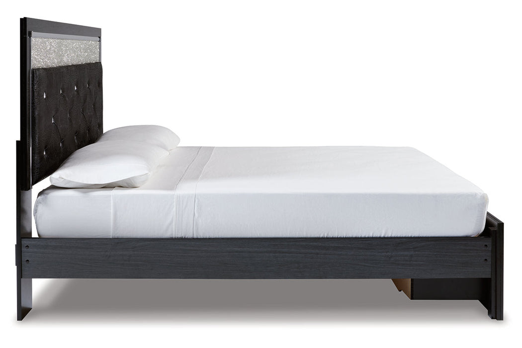 Kaydell Black King Upholstered Panel Storage Bed