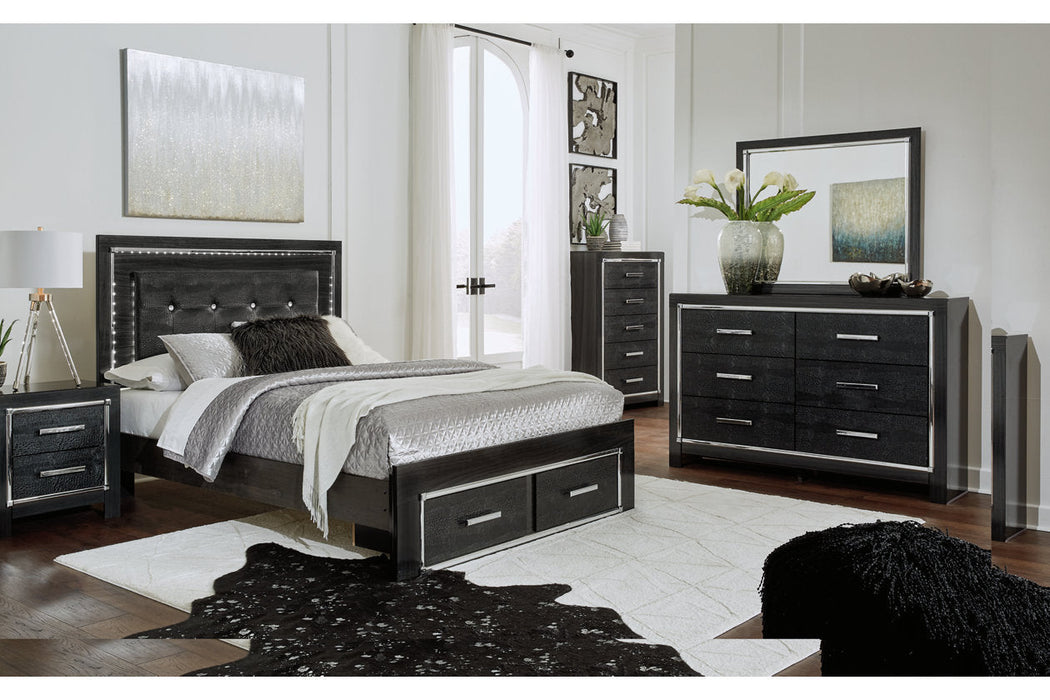 Kaydell Black Queen Upholstered Panel Bed with Storage