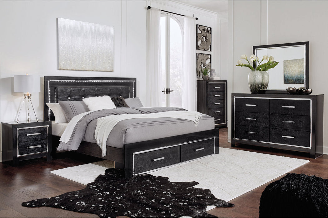 Kaydell Black King Upholstered Panel Bed with Storage