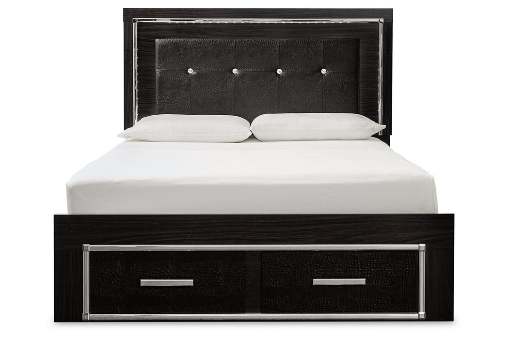 Kaydell Black Queen Upholstered Panel Bed with Storage