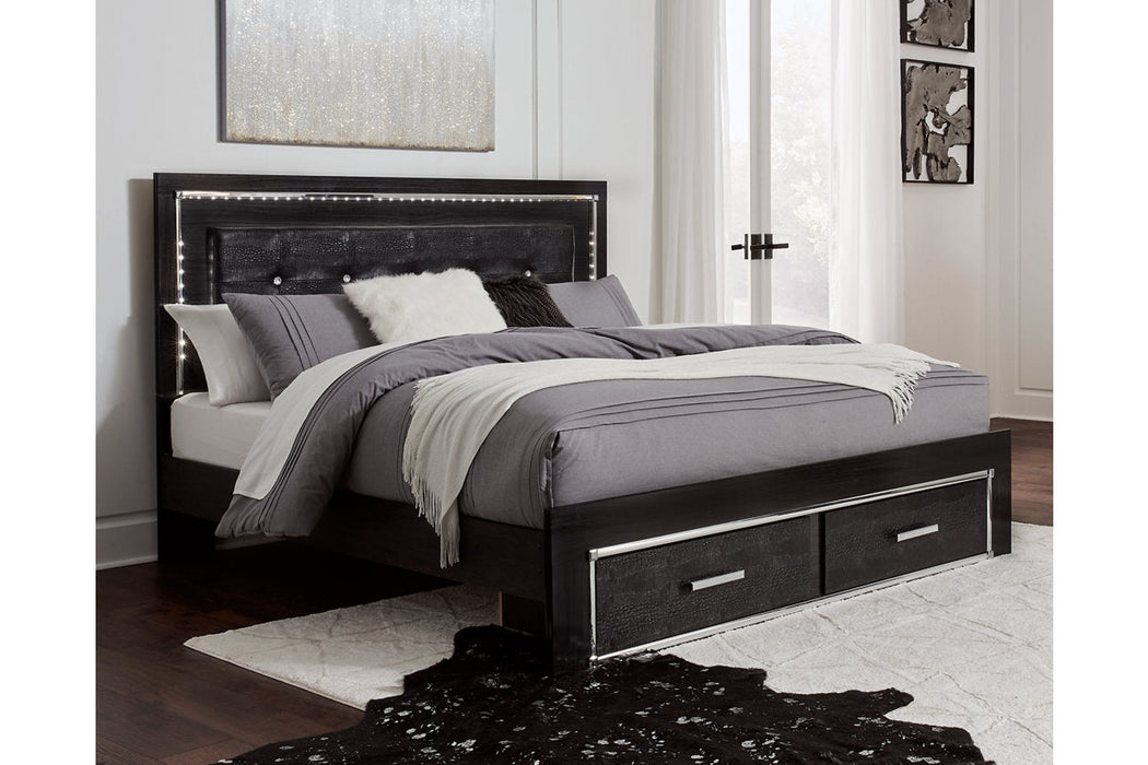 Kaydell Black King Upholstered Panel Bed with Storage