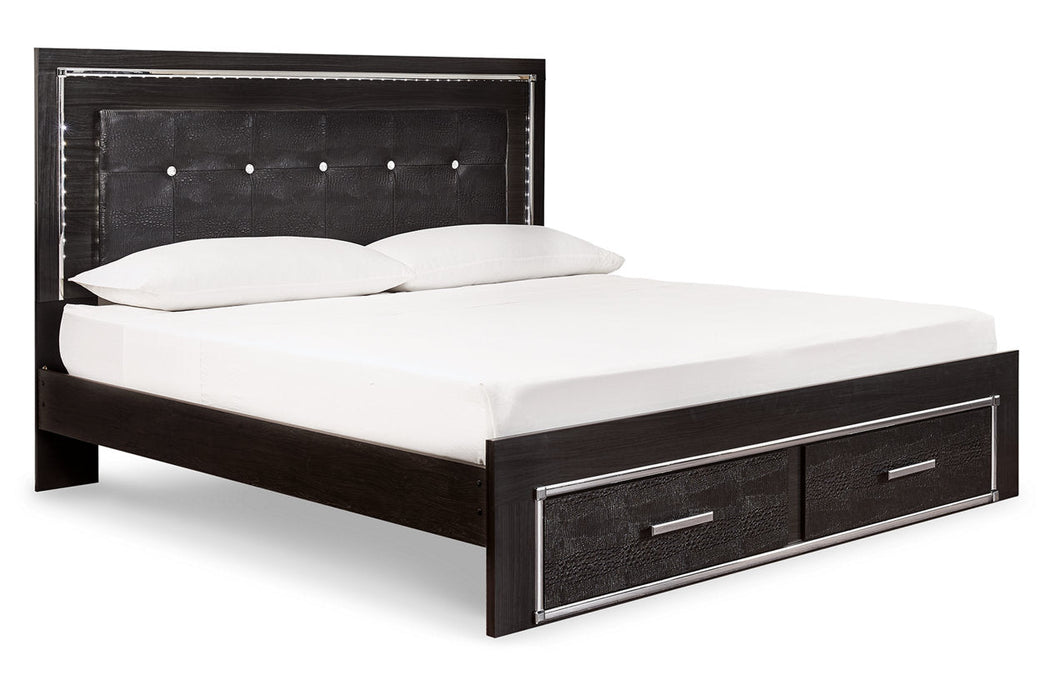 Kaydell Black King Upholstered Panel Bed with Storage