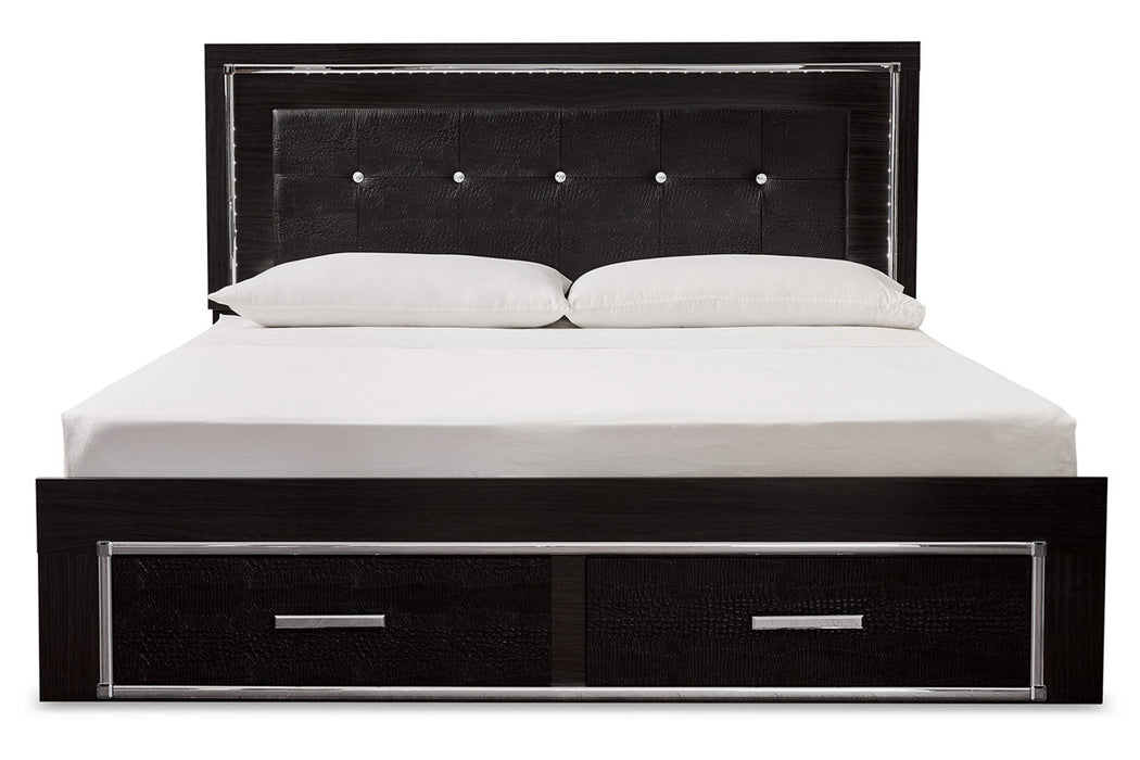 Kaydell Black King Upholstered Panel Bed with Storage